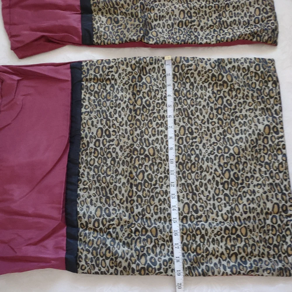4 items Set embroidery leopard burgundy comforter bedskirt 2 pillow covers